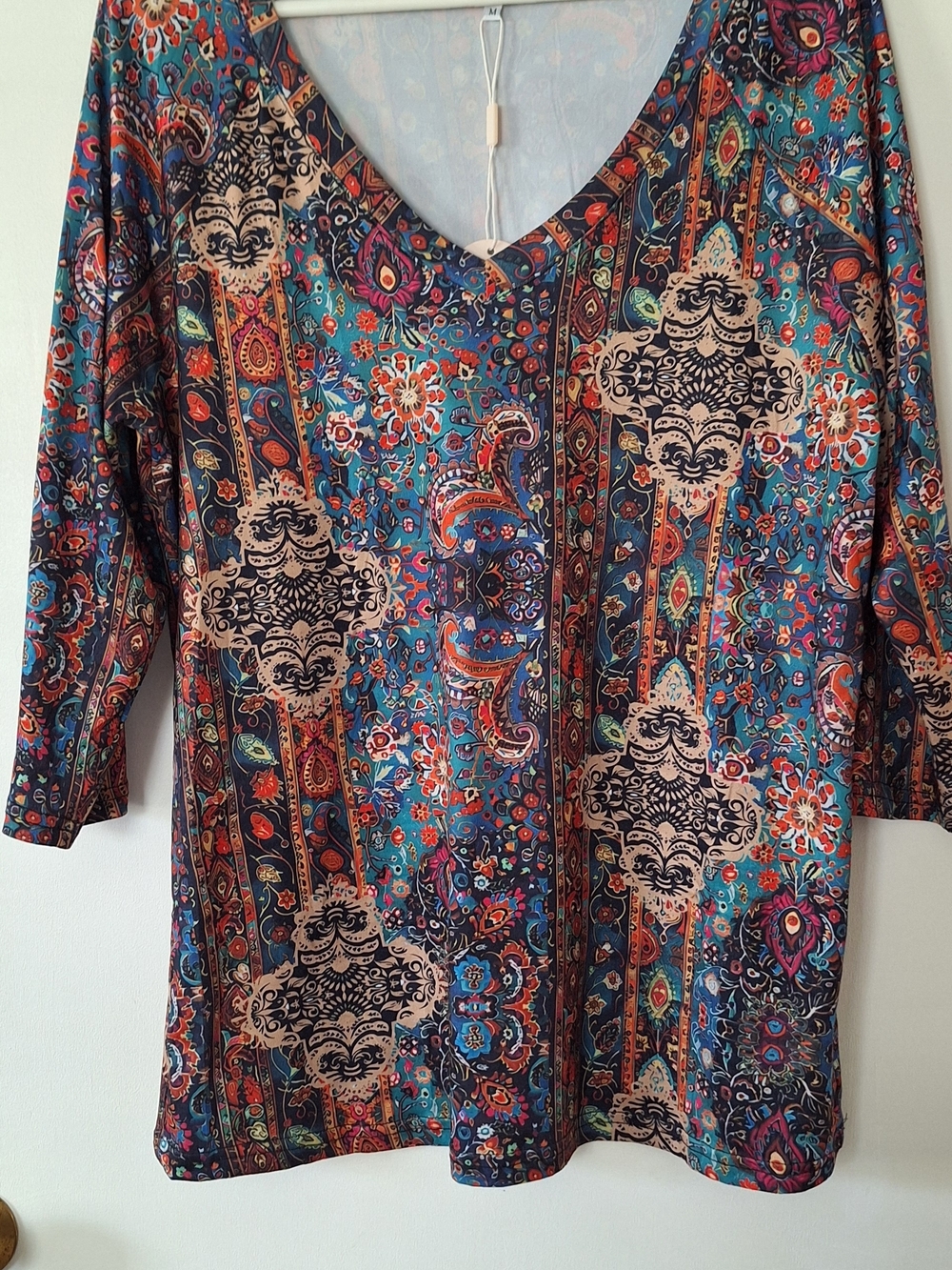 V-Neck Teal Paisley Print Women's Top